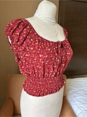 American Eagle Outfitters Red Floral Smocked Crop Top M